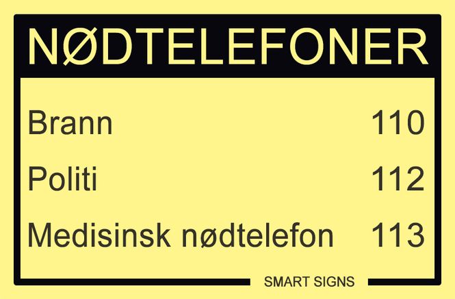 Huvudbild Nødnummerskilt - alle nødnumre