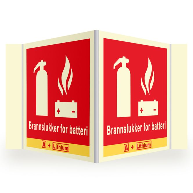 Huvudbild Brannslukker for batteri - Norsk skilt